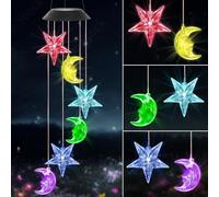 Dremisland Campanelli Eolici Solare Cambia Colore LED Solare Campane a Vento per Esterno Lampada Solare Luna e Stella Lampada Da Giardino Impermeabile per Terrazzo Ponte Cortili Sentieri Regalo Donna