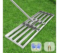 Dremmt Lawn Leveling Rake 30x10 inch, (Professional-Grade) Lawn Leveler Tool with Stainless Steel Handle Rakes for Lawns Heavy Duty Landscape Rake for Backyard, Garden, Golf Course, Farm, Pasture