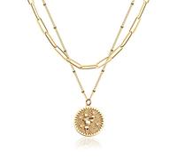 Dremmy Studios Collana con ciondolo a forma di fiore, placcata in oro 18 carati, delicata e semplice, con ciondolo a forma di disco con incisione a forma di moneta, minimalista, delicata, regalo per