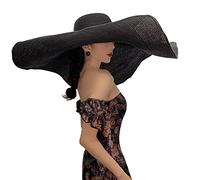 Dremokay Cappelli da spiaggia oversize a tesa larga per le donne cappello di paglia grande protezione UV parasole pieghevole cappello estivo 70 cm