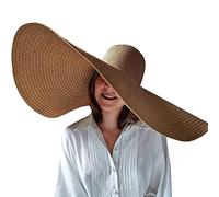 Dremokay Cappelli da spiaggia oversize a tesa larga per le donne grande cappello di paglia protezione UV pieghevole parasole cappello estivo 70 cm (cachi), cachi, Taglia unica