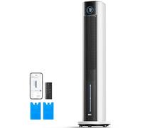 DREO Ventilatore a Torre con raffrescamento ad acqua, raffrescatore 110 cm, silenzioso, 4 velocità, 4 modalità, evaporativo, controllo app, ghiaccio incluso, oscillazione 80°, timer 12 h, bianco