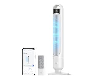 DREO ventilatore a torre smart per camera da letto, ventilatore a piantana silenzioso 28 dB, portata dell’aria fino a 8,8 m, 4 velocità e 3 modalità, timer 8 h, controllo tramite app, oscillazione 90°