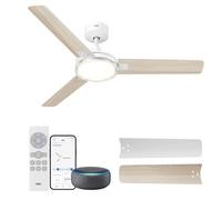 DREO ventilatore da soffitto smart 132 cm con luce, 12 velocità(APP) e 3 modalità, temperatura regolabile, LED dimmerabile, timer 1-12 h, motore CC silenzioso, app, Alexa e interruttore, bianco