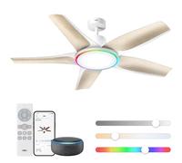 DREO ventilatore da soffitto smart a profilo ribassato 132 cm con luce LED dimmerabile, RGB, motore CC silenzioso, montaggio facile, controllo app e Alexa, bianco