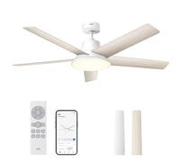 DREO ventilatore da soffitto smart con luce 132 cm, 12 velocità(APP), 3 modalità, LED dimmerabile con temperatura colore regolabile, motore CC silenzioso, timer 12 h, controllo app e Alexa, bianco