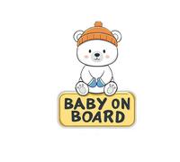 Dreothy Segnali per auto con scritta "Baby on Board", con simpatico orsetto, impermeabile, resistente ai raggi UV, segnale di sicurezza, facile da applicare per finestra o paraurti (cappello arancione