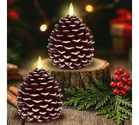 Drepint 2 Pezzi Candela a LED, Candela Alimentata a Batteria con Telecomando, Lumino Elettrico a Led Senza Fiamma per per Decorazione di Natale Halloween Casa (Argento+marrone)