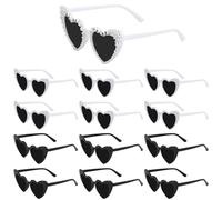 DRERIO 13 pezzi Occhiali da sole a forma di cuore, 3 modelli retrò di occhi di gatto Multipack, occhiali alla moda e stravaganti, per accessori da festa, uomini, donne, bianco+nero