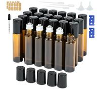 DRERIO 24 Pezzi Roll On Vuoto per Oli Essenziali, 10ml Marrone Bottiglia Boccette Vuote Contenitore Flaconcini Vuoti con Sfera in Acciaio Inossidabile per Profumi Aromaterapia Massaggio