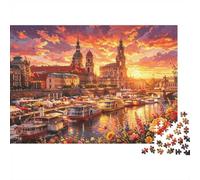 Dresden Canal Jigsaw Puzzle 1000 Pezzi Riciclabile Material Sunset Germany Puzzles per Anziani Allevia La Demenza Senile Divertente Attività Ottima Idea Regalo 38x26cm/1000pcs