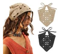 DRESHOW 2 Pezzi Bandana Capelli All'uncinetto Vintage Annodato Foulard Stampa Fragola Fascia Testa lavorato a Maglia per Donna&ragazze