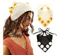 DRESHOW 2 Pezzi Bandana Capelli All'uncinetto Vintage Annodato Foulard Stampa Fragola Fascia Testa lavorato a Maglia per Donna&ragazze