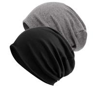DRESHOW 2 Pezzi Berretto in Jersey Leggero Morbido da Uomo Donna, Berretto Slouchy, Berretto Lungo, Unisex Berretto Sci, Berretto da Notte