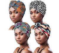 DRESHOW 4 Pezzi Donna Africana Turbante Sciarpa Avvolge Testa Boho Turbante Elastico Annodato Berretto Pre-annodato Berretto Chemio Cappello