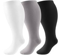 DRESHOW Calze a Compressione Graduata Taglie Forti per Uomo e Donna Gamba Larga Extra Calze al Ginocchio 20-30 mmHg Supporto per la Circolazione