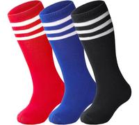 DRESHOW Calzini da Calcio Bambino a Strisce Ginocchio Alto Calzini di Cotone Uniforme Sport Lungo Tubo Calzini per Ragazzi Ragazze
