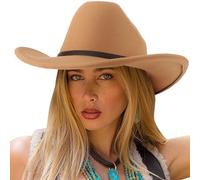 DRESHOW Cappello a Tesa Larga Fedora per Donna Cappello Floscio Panama retrò con Fibbia per Cintura