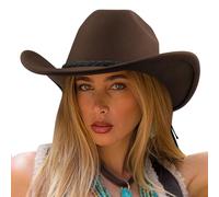 DRESHOW Cappello da Cowboy Donna Classico Cappello Western Retro a Tesa Larga con Fibbia e Cintura Cappelli Fedora in Feltro Arrotolati Unisex