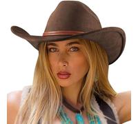 DRESHOW Cappello da Cowboy Donna Classico Cappello Western Retro a Tesa Larga con Fibbia e Cintura Cappelli Fedora Arrotolati Unisex