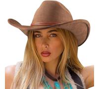 DRESHOW Cappello da Cowboy Donna Classico Cappello Western Retro a Tesa Larga con Fibbia e Cintura Cappelli Fedora Arrotolati Unisex