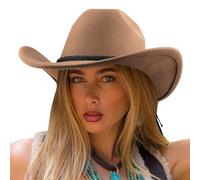 DRESHOW Cappello da Cowboy Donna Classico Cappello Western Retro a Tesa Larga con Fibbia e Cintura Cappelli Fedora in Feltro Arrotolati Unisex