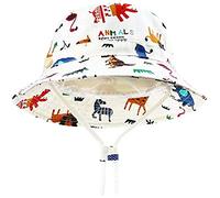 DRESHOW - Cappello parasole per bambini, con protezione solare UPF 50+, unisex, con animali, cappello da pescatore per l’estate con sottogola Animali avorio. 6-12 Mesi