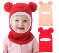 DRESHOW Cappello Passamontagna Bambino Inverno Bambini Cappello Invernali Calda Cappuccio con Morbido a Maglia Sciarpa con Pompom per Bambini Ragazzi Ragazze 2-5 Anni