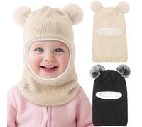 DRESHOW Cappello Passamontagna Bambino Inverno Bambini Cappello Invernali Calda Cappuccio con Morbido a Maglia Sciarpa con Pompom per Bambini Ragazzi Ragazze 2-5 Anni