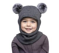 DRESHOW Cappello Passamontagna Bambino Inverno Bambini Cappello Invernali Calda Cappuccio con Morbido a Maglia Sciarpa con Pompom per Bambini Ragazzi Ragazze 1-6 Anni