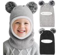 DRESHOW Cappello Passamontagna Bambino Inverno Bambini Cappello Invernali Calda Cappuccio con Morbido a Maglia Sciarpa con Pompom per Bambini Ragazzi Ragazze 2-5 Anni