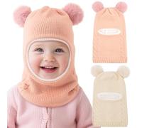 DRESHOW Cappello Passamontagna Bambino Inverno Bambini Cappello Invernali Calda Cappuccio con Morbido a Maglia Sciarpa con Pompom per Bambini Ragazzi Ragazze 2-5 Anni