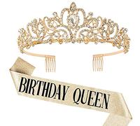 DRESHOW Corona e Fusciacca di Compleanno per Donna Fascia da Regina del Compleanno e Diadema di Strass Set di Diademi e Fusciacche per Ragazze Decorazioni per Capelli Accessori Scintillanti per Festa