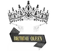 DRESHOW Corona e Fusciacca di Compleanno per Donna Fascia da Regina del Compleanno e Diadema di Strass Set di Diademi e Fusciacche per Ragazze Decorazioni per Capelli Accessori Scintillanti per Festa
