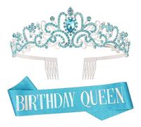 DRESHOW Corona e Fusciacca di Compleanno per Donna Fascia da Regina del Compleanno e Diadema di Strass Set di Diademi e Fusciacche per Ragazze Decorazioni per Capelli Accessori Scintillanti per Festa