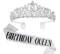 DRESHOW Corona e Fusciacca di Compleanno per Donna Fascia da Regina del Compleanno e Diadema di Strass Set di Diademi e Fusciacche per Ragazze Decorazioni per Capelli Accessori Scintillanti per Festa