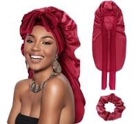 DRESHOW Cuffia Lunga con Treccia di Raso per Donna Cuffia di Seta per Dormire Cuffia per Dormire con Fascia Elastica Cuffia da Notte per Capelli Ricci Lunghi Locs