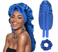 DRESHOW Cuffia Lunga con Treccia di Raso per Donna Cuffia di Seta per Dormire Cuffia per Dormire con Fascia Elastica Cuffia da Notte per Capelli Ricci Lunghi Locs