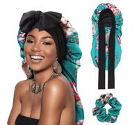 DRESHOW Cuffia Lunga con Treccia di Raso per Donna Cuffia di Seta per Dormire Cuffia per Dormire con Fascia Elastica Cuffia da Notte per Capelli Ricci Lunghi Locs