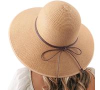 DRESHOW Donna Cappello da Sole Protezione UV Paglia da Cappello Della Cappello da Spiaggia Estate Cappello di Paglia Cappuccio UPF 50+