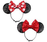DRESHOW Minnie Orecchie Cerchietti Topo Orecchie Paillettes Fiocco Cerchietti Elastica Regolabile Fascia Glitterata Festa Decorazione Costume Cosplay per le Donna
