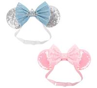 DRESHOW Minnie Orecchie Cerchietti Topo Orecchie Paillettes Fiocco Cerchietti Elastica Regolabile Fascia Glitterata Festa Decorazione Costume Cosplay per le Donna