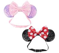 DRESHOW Minnie Orecchie Cerchietti Topo Orecchie Paillettes Fiocco Cerchietti Elastica Regolabile Fascia Glitterata Festa Decorazione Costume Cosplay per le Donna