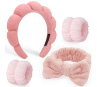 DRESHOW Spa Fascia per Capelli da Donna per il Lavaggio del Viso Set di Polsini Spugna Morbida Terry Panno Trucco Skincare Fascia Antiscivolo per Donna Ragazze