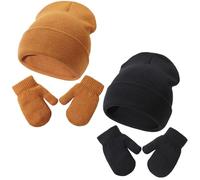 DRESHOW Toddler Beanie Invernali Berretto e Guanti Set Neonati e Neonati Caldo Cappello a Maglia Invernale con Guanti per 2 Anni - 5 Anni Ragazze Ragazzi Bambini