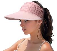 DRESHOW Visiera Sole Donna Ampio Tesa Cappello Regolabile Pieghevole Coda di Cavallo Spiaggia Estate UV Protezione All'aperto UPF 50+