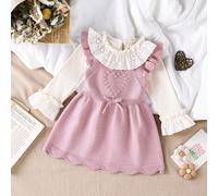 Dress con volant senza maniche a forma di girlè per bambini, adatto per l'autunno/e la primavera/autunno, rosa e viola, versatile, design elegante a fiocco, alla moda, ideale per la scuola, l'uso quot