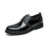 Dress Formal Shoes for Men Lace Up Two Tone PU Leather Patchwork Brogue Wingtips Derby Shoes Block Heel Low Top Non Slip Anti-Slip Slip Resistant (Color : Nero, Size : 42 EU)