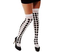 DRESS ME UP - Carnevale Calze Donna Overknees Quadri Bianchi e Neri Quadrettini Arlecchino Z180