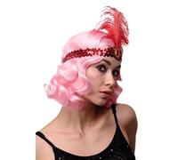 DRESS ME UP - Fascia Cerchietto Fascetta Fronte Paillette Rosso Charleston Anni 20 Cabaret Piuma VQ-006-RED
